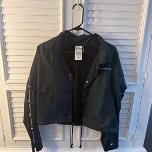 Champion Navy Blue Cropped Coach Jacket Windbreaker Size Medium NWT